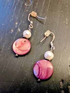 Handmade Bohemian Beaded Dangle Earrings Retro Pink and Pearl Psychedelic 70s